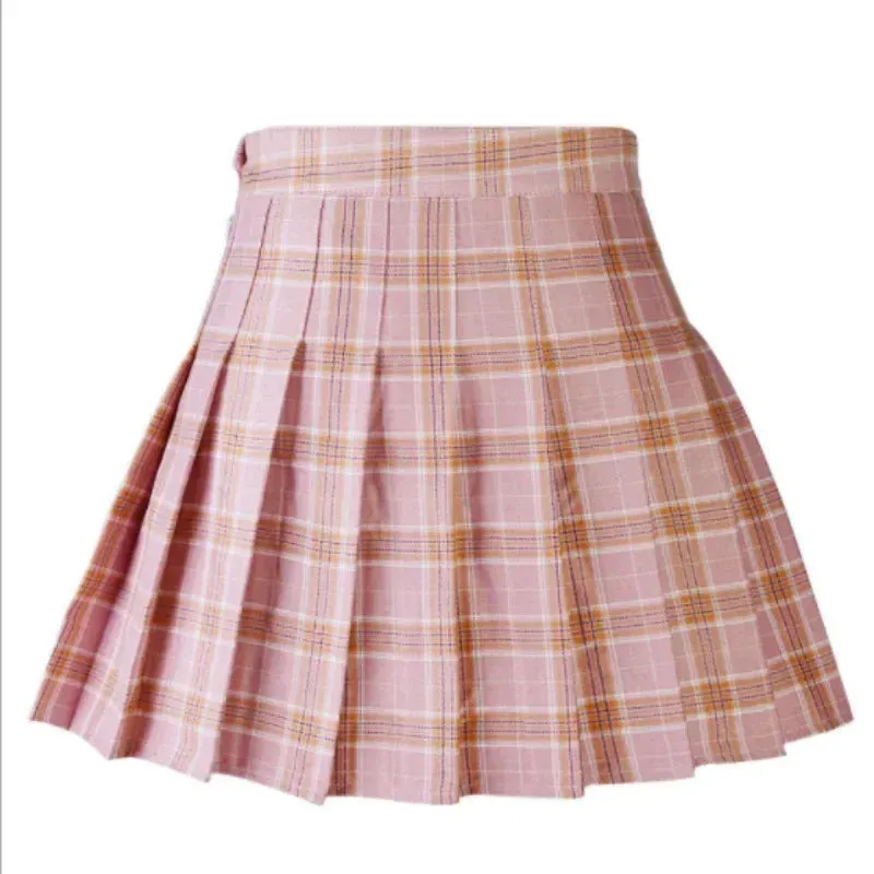 Uniwim Women Casual Plaid Skirt Girls High Waist Pleated A-line Fashion Uniform Skirt With Inner Shorts