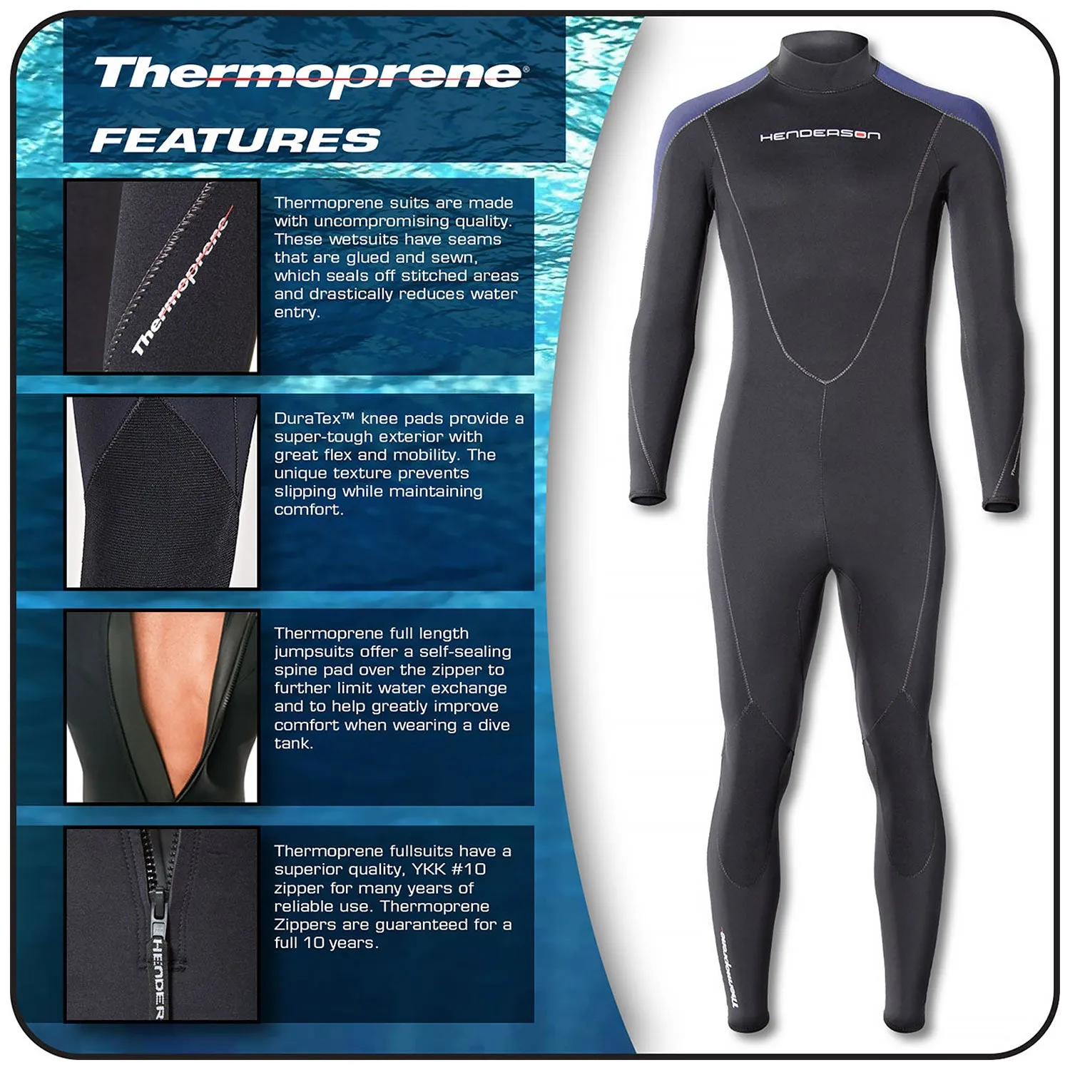 Used Henderson Man Thermoprene Jumpsuit (Back Zip) 5mm Scuba Wetsuit - Black / Blue - Small