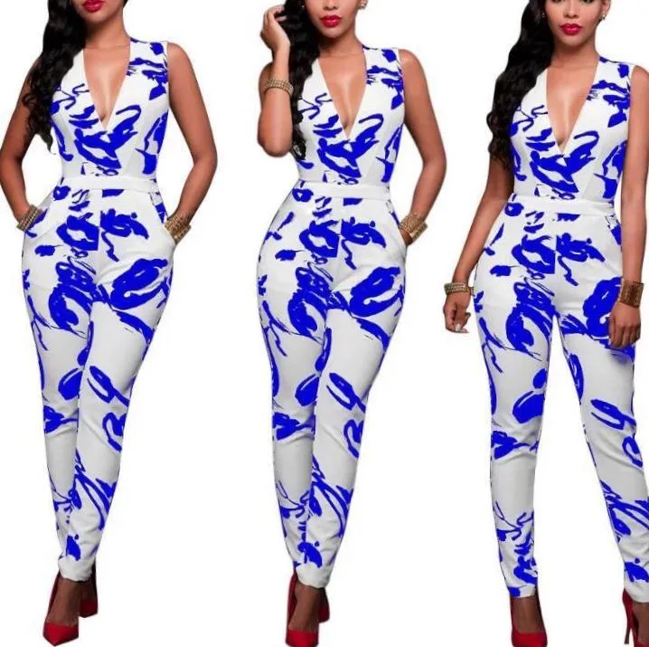 V-Neck Print Jumpsuit