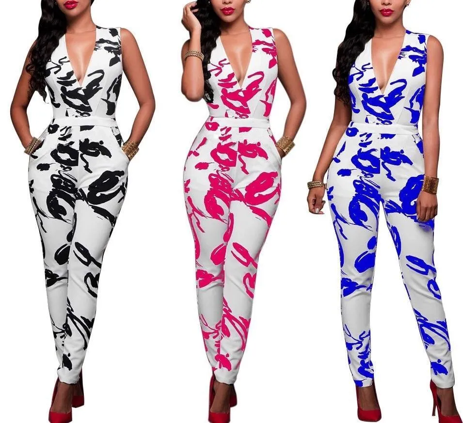 V-Neck Print Jumpsuit