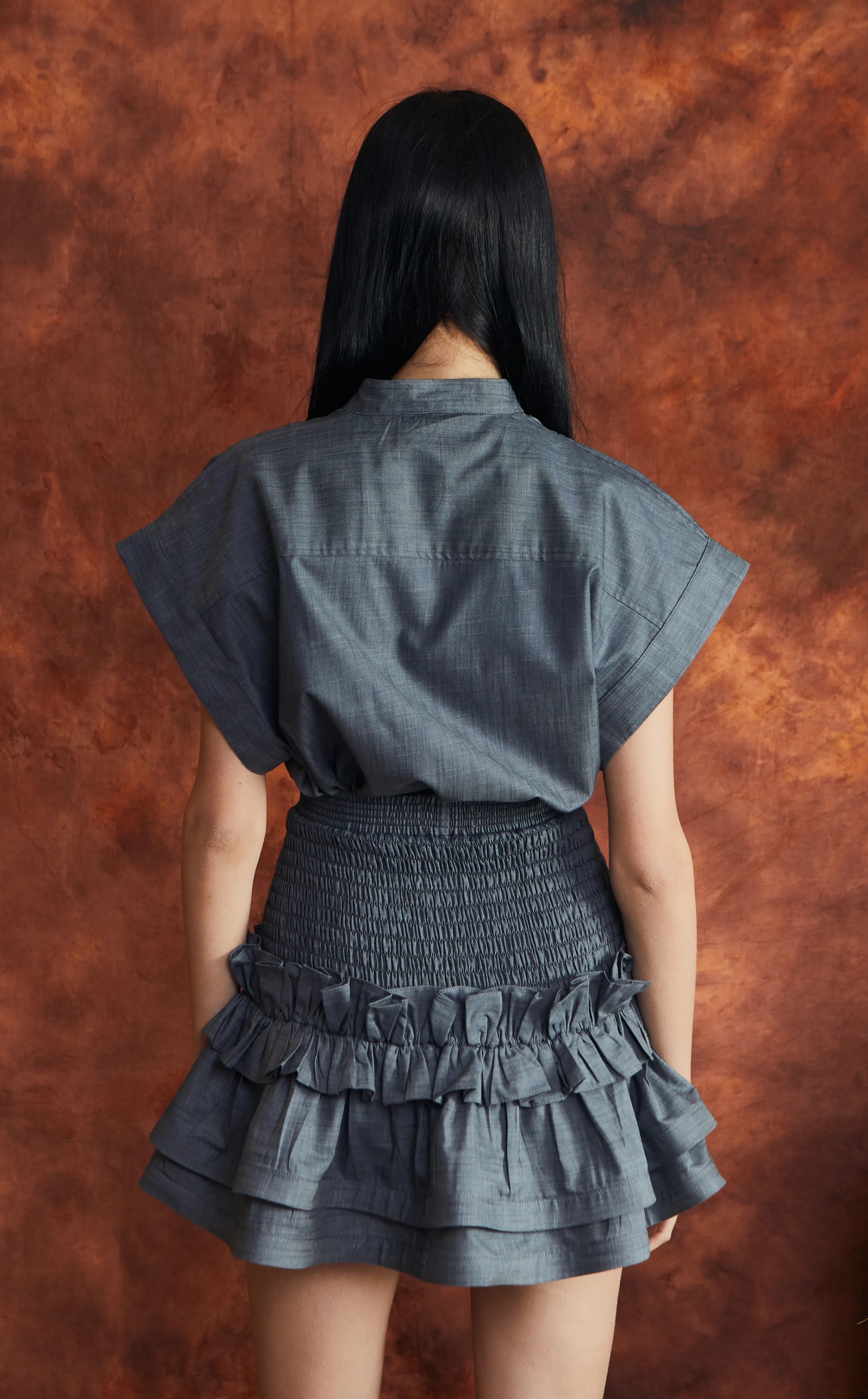 VALLETA SKIRT - DARK GRAY CHAMBRAY