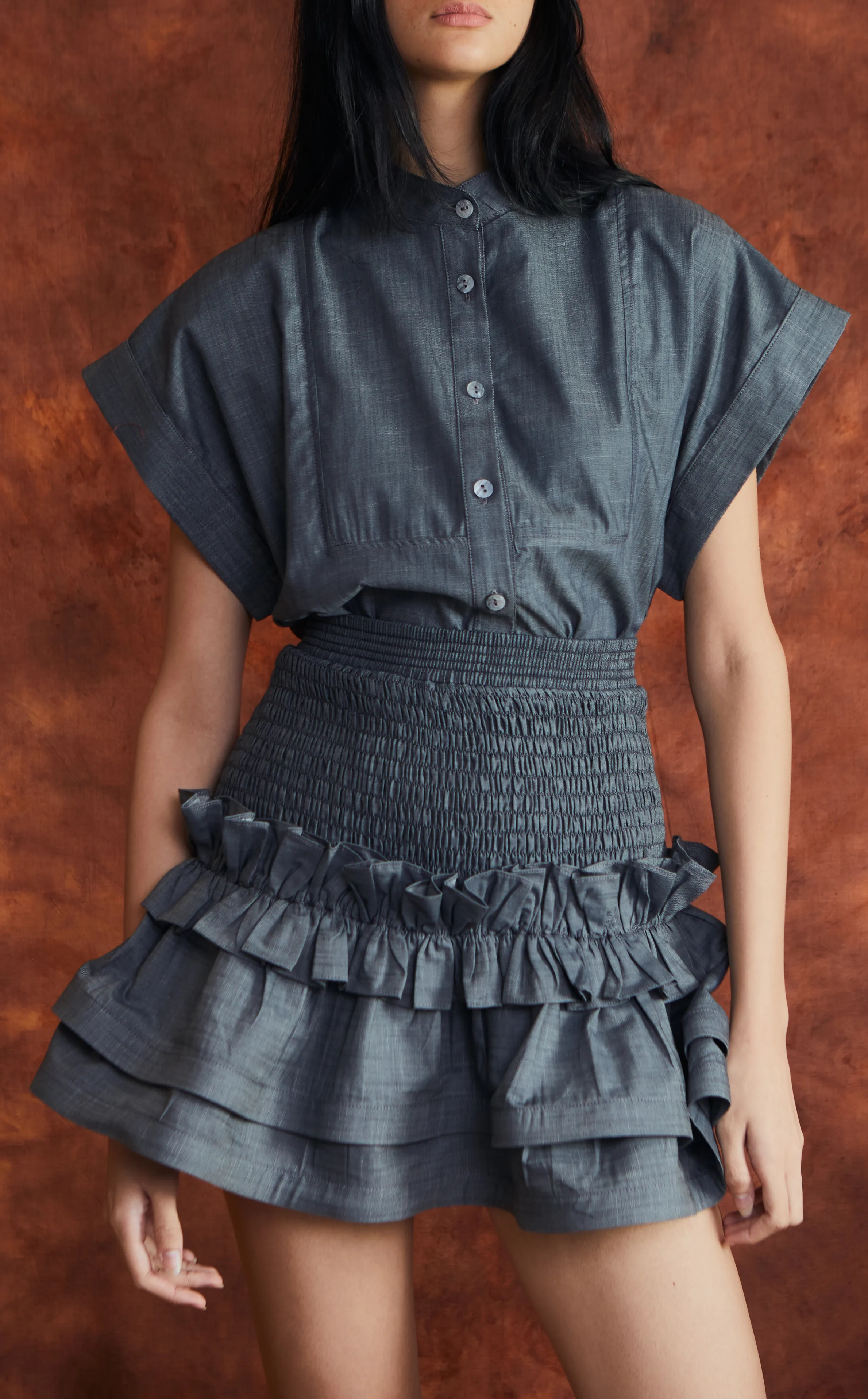 VALLETA SKIRT - DARK GRAY CHAMBRAY