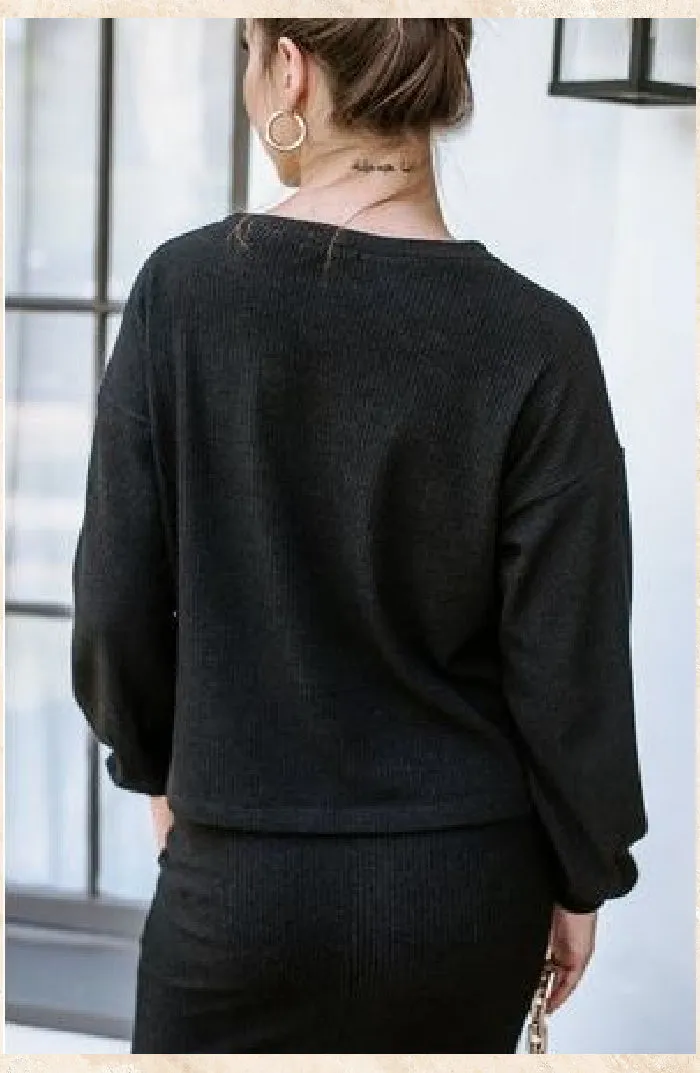 Veronica M Boxy Rib Knit Sweater | Onyx