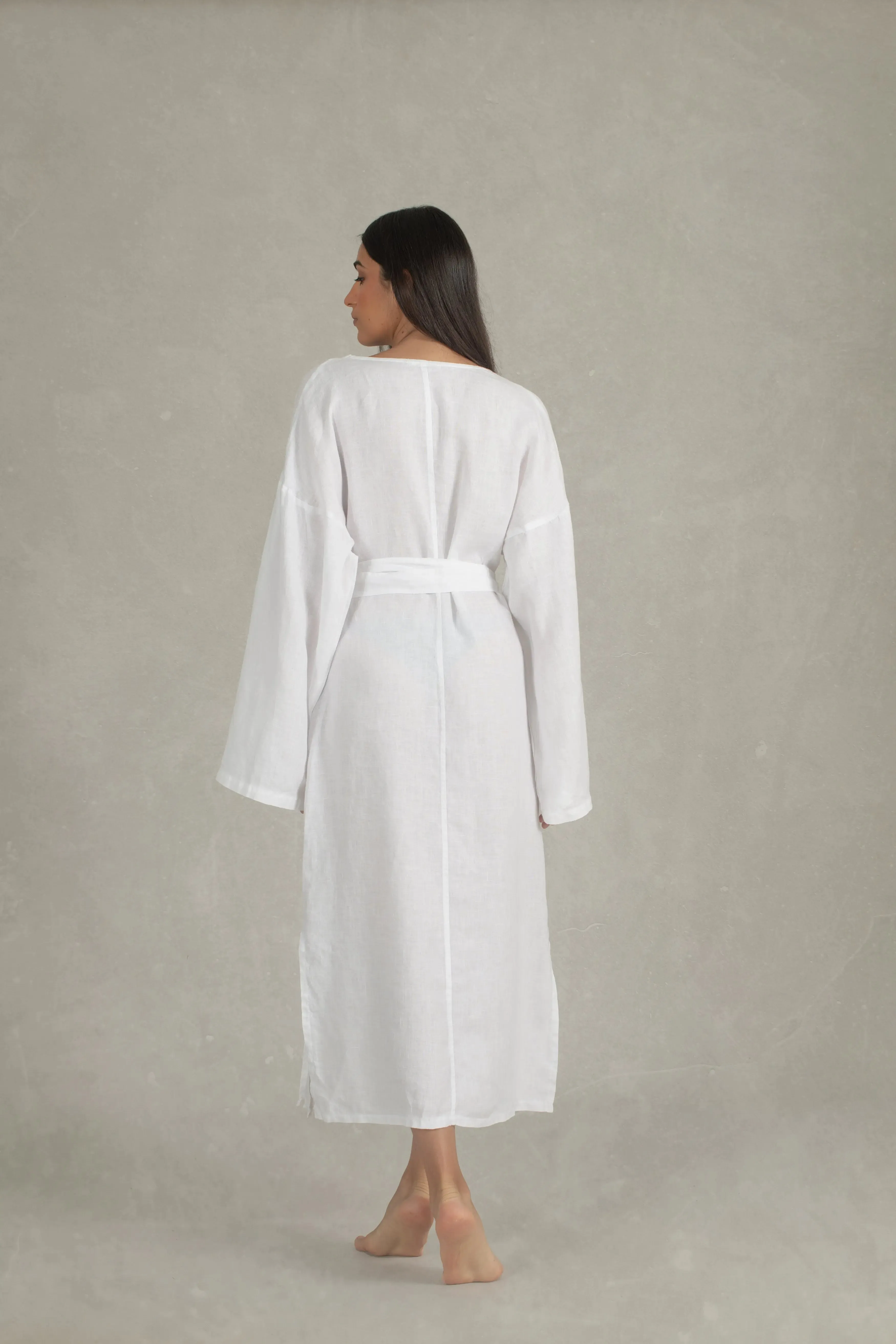 Vida Linen Wrap Dress White