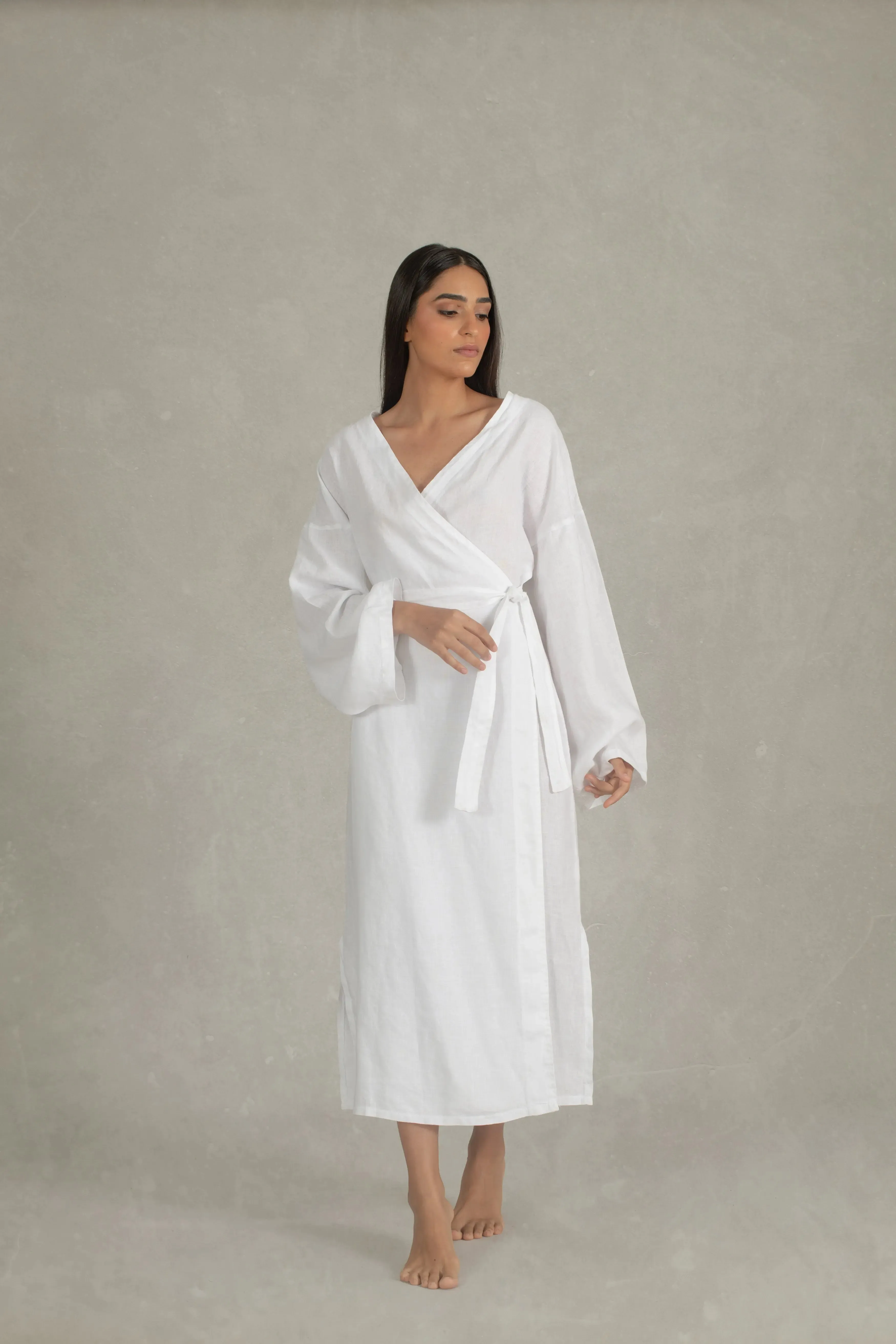 Vida Linen Wrap Dress White