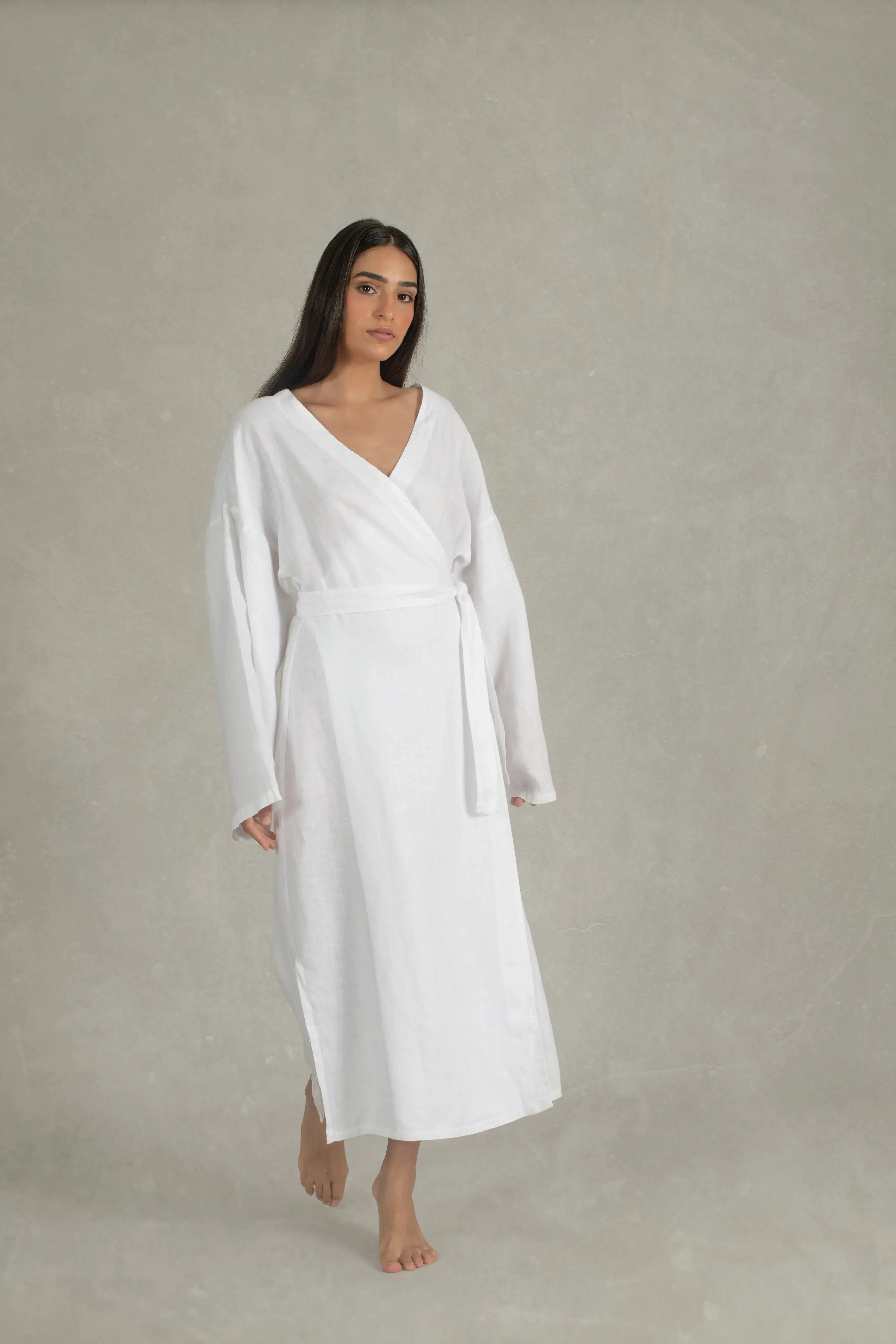 Vida Linen Wrap Dress White