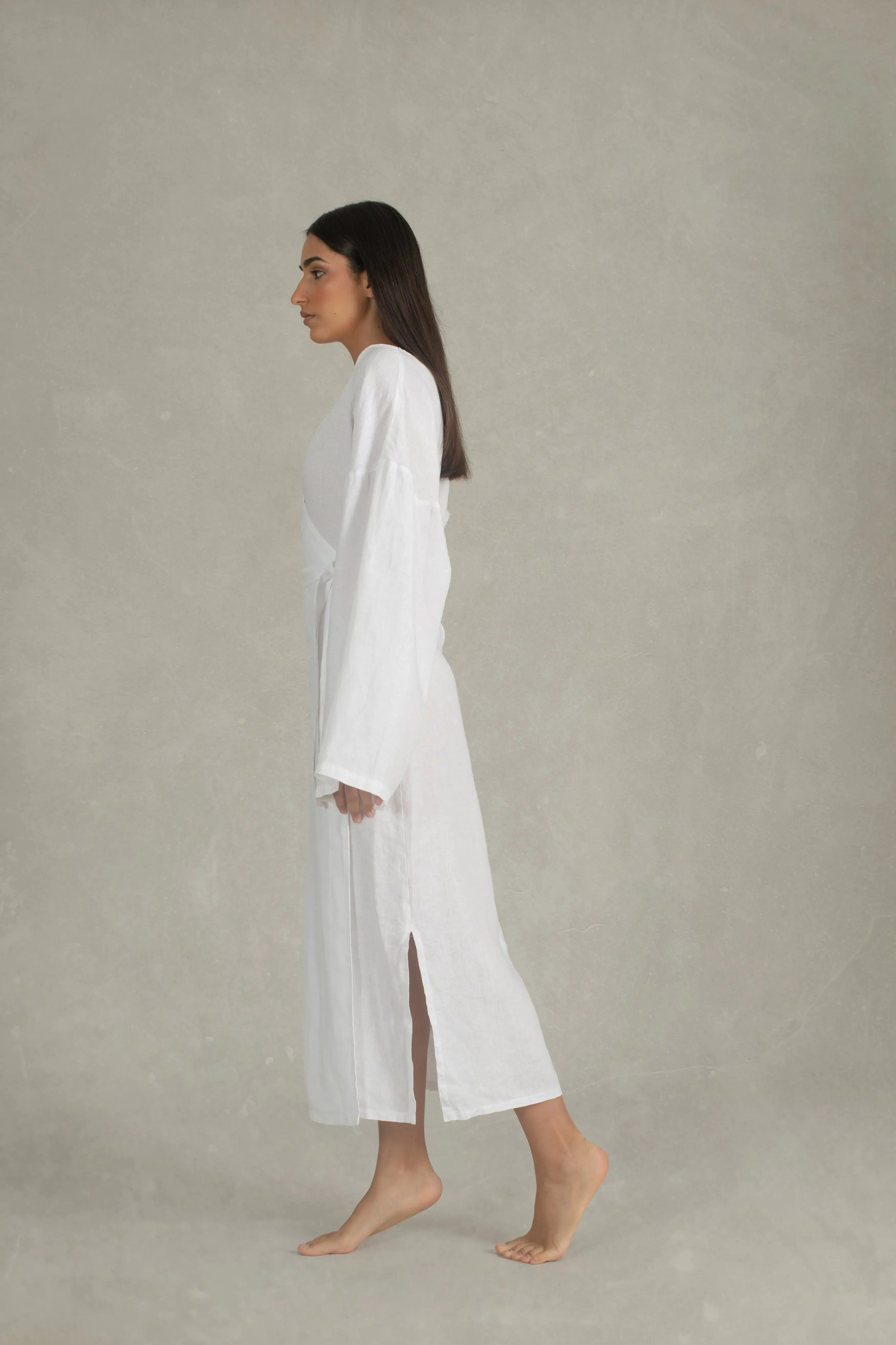 Vida Linen Wrap Dress White