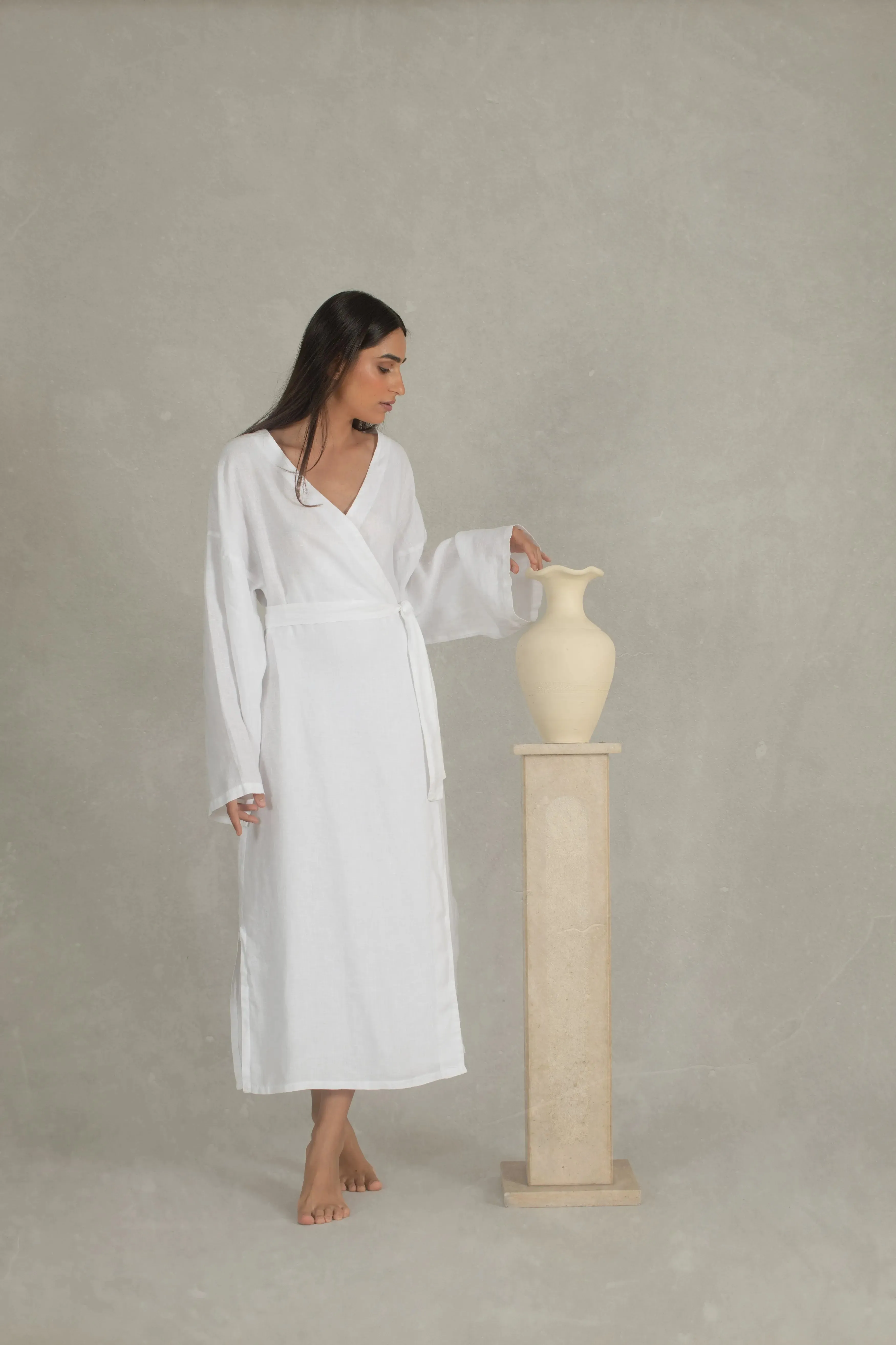 Vida Linen Wrap Dress White