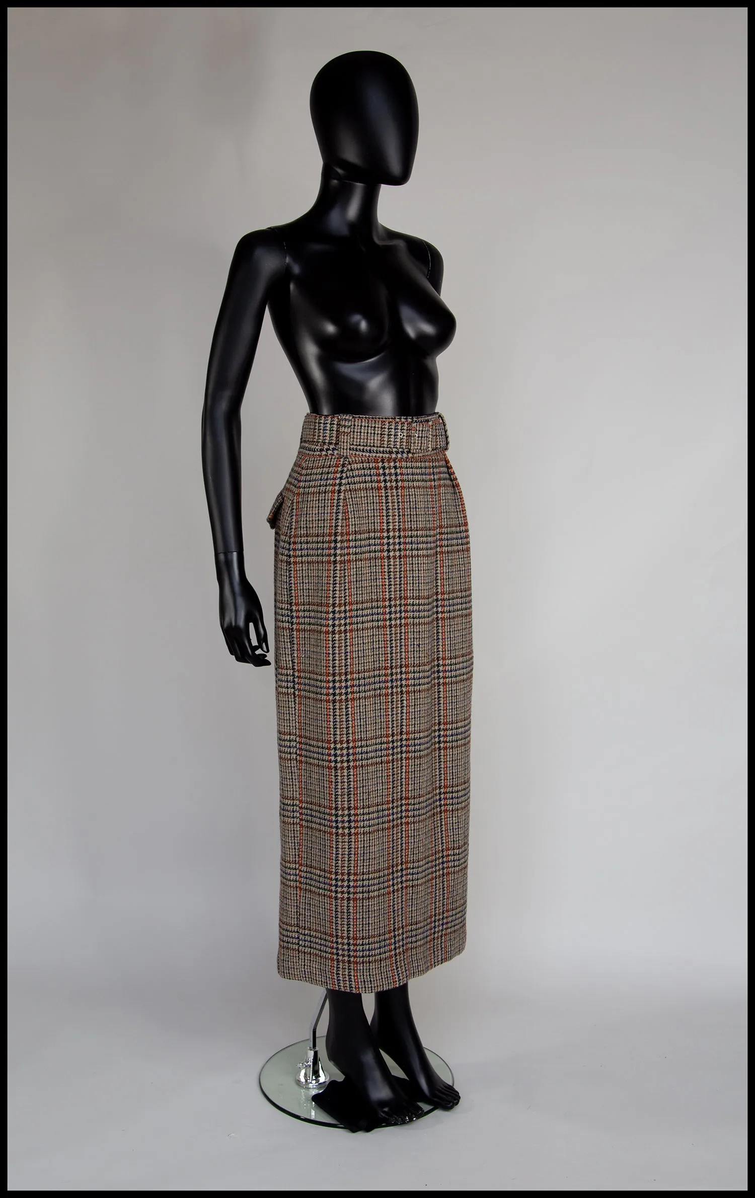 Vintage 1940s Style Tweed Long Midi Pencil Skirt