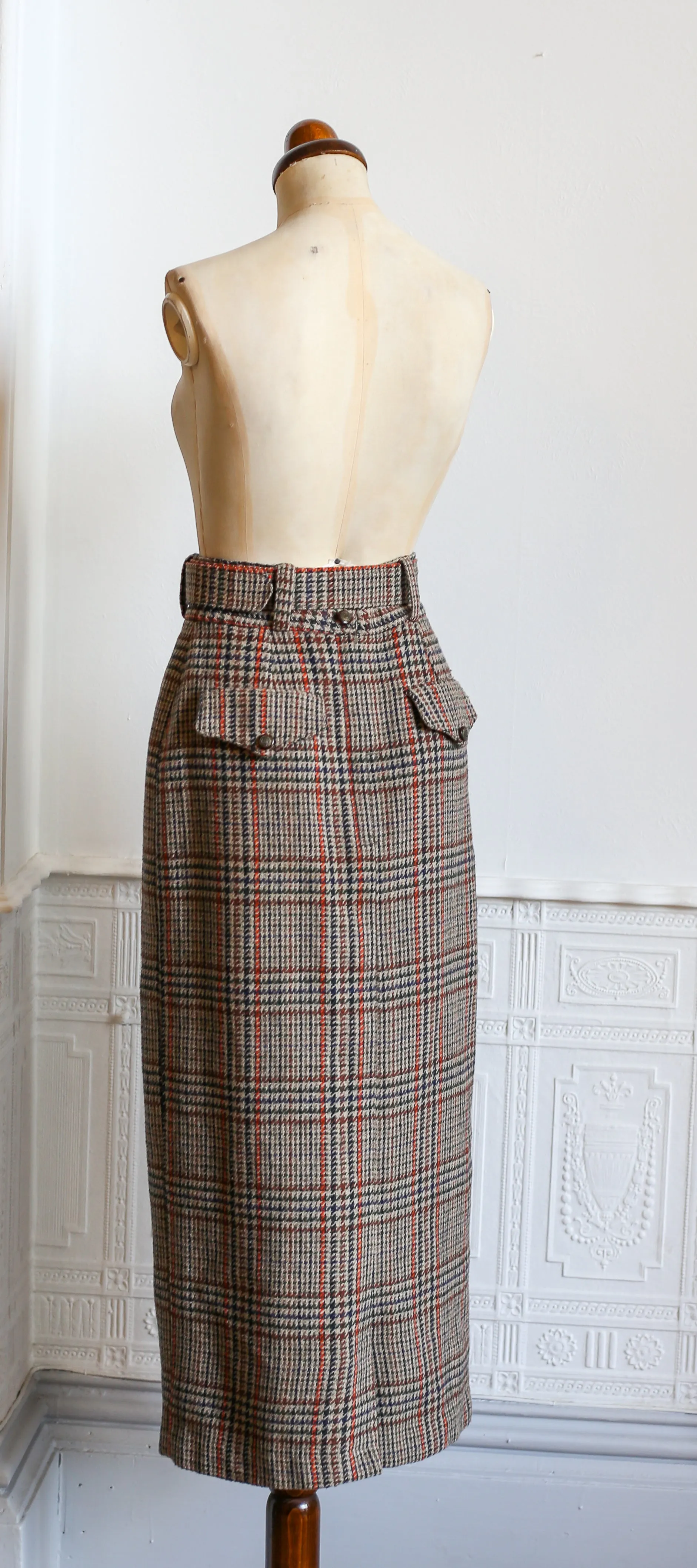 Vintage 1940s Style Tweed Long Midi Pencil Skirt