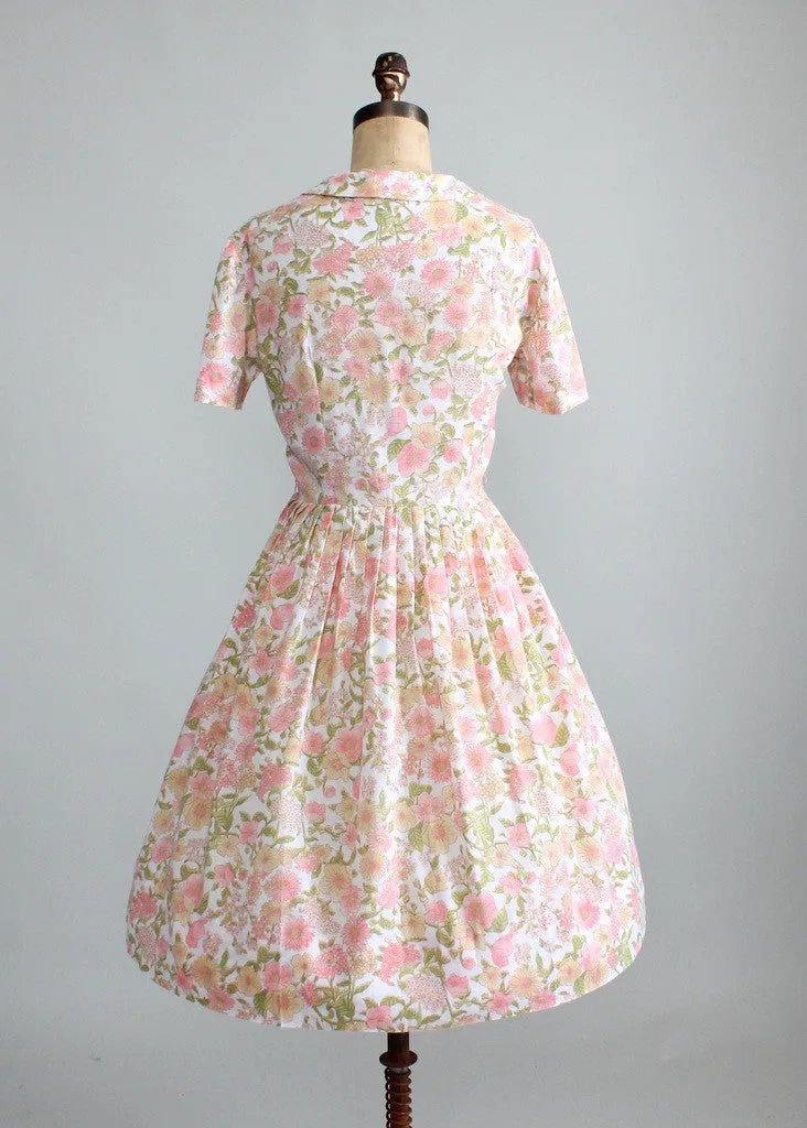 Vintage 1960s Pastel Floral Shirt Dress