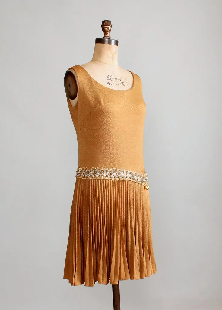 Vintage 1960s Shimmery Bronze MOD Party Dress