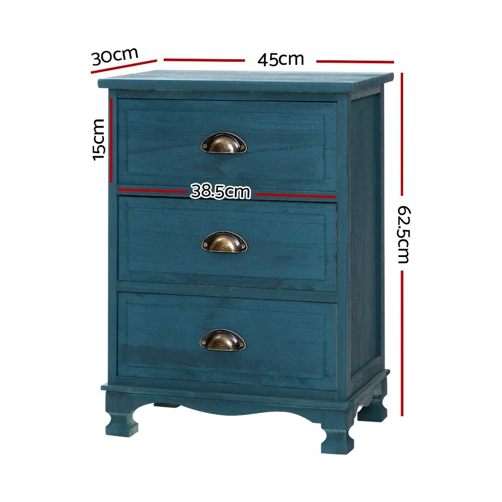 Vintage Bedside Table 3 Drawers Blue