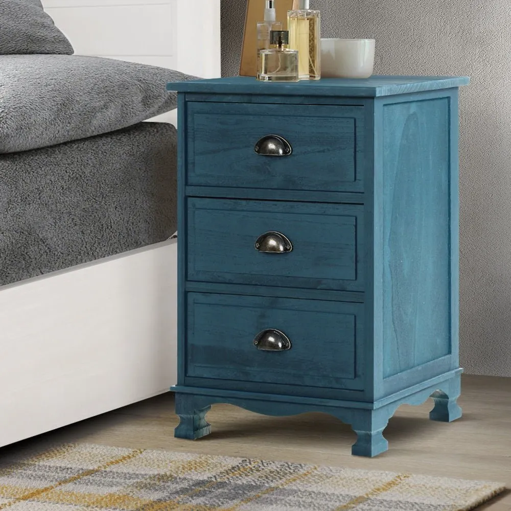 Vintage Bedside Table 3 Drawers Blue