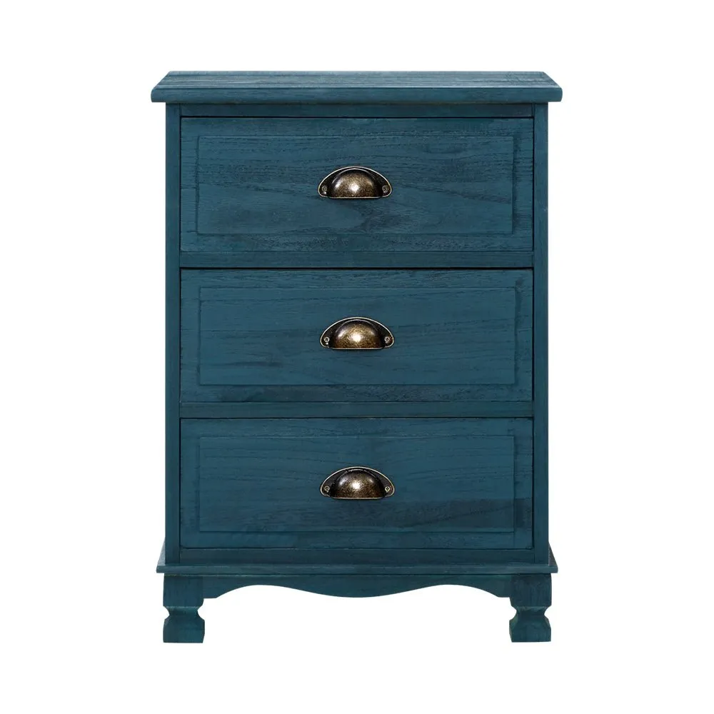 Vintage Bedside Table 3 Drawers Blue