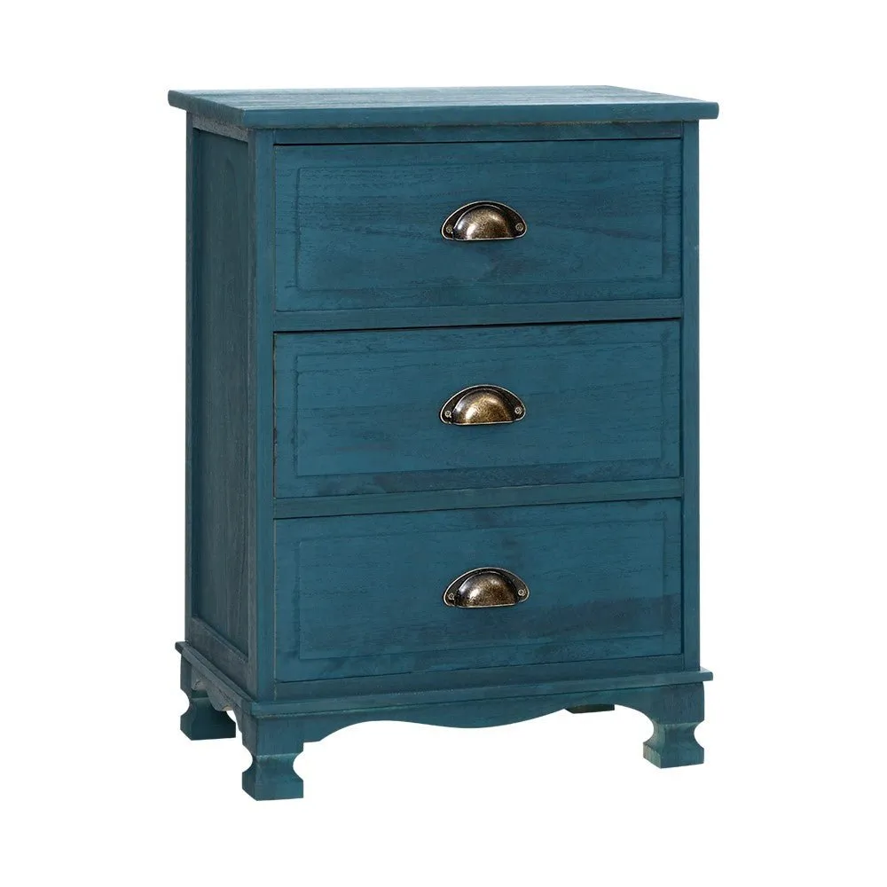 Vintage Bedside Table 3 Drawers Blue