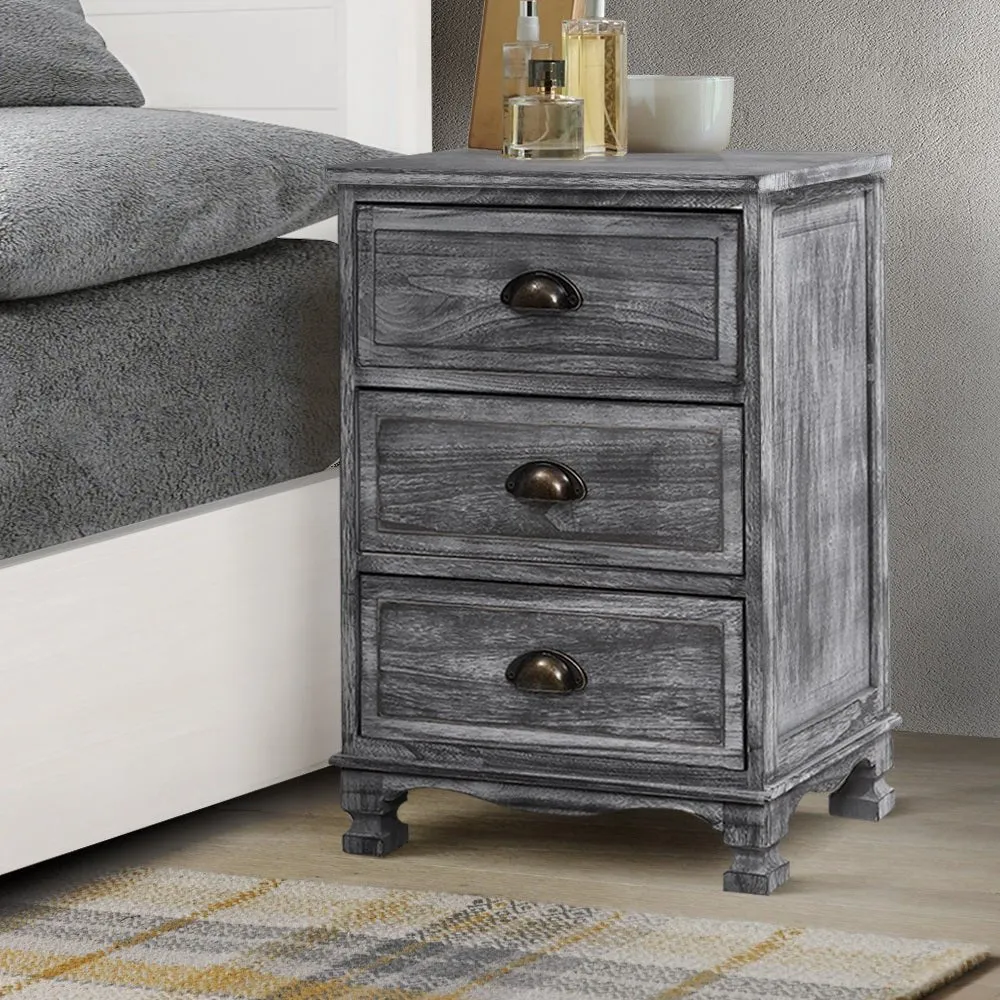 Vintage Bedside Table 3 Drawers Grey