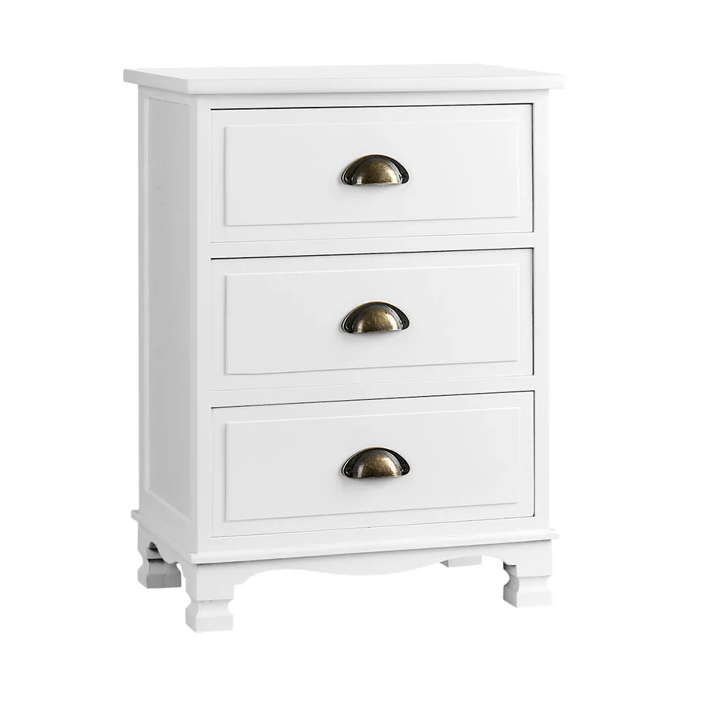 Vintage Bedside Table 3 Drawers White