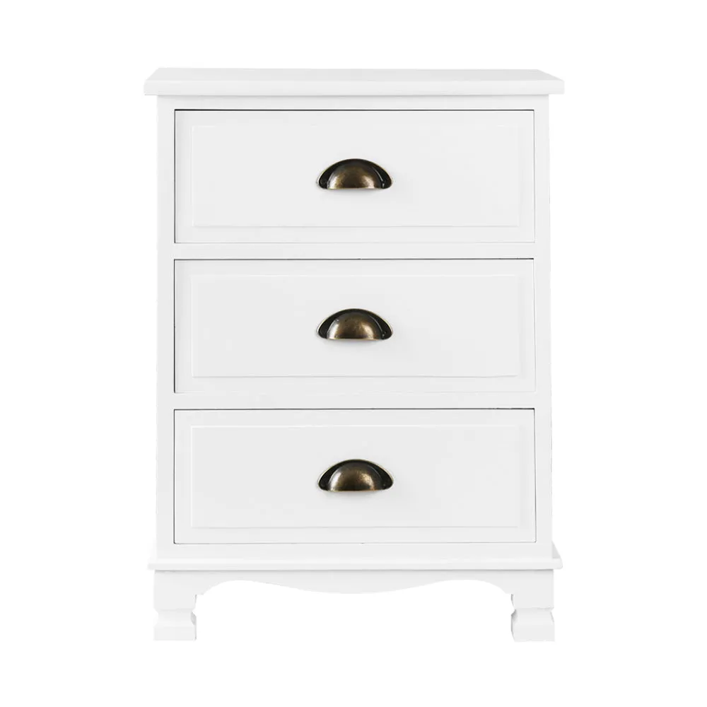 Vintage Bedside Table 3 Drawers White