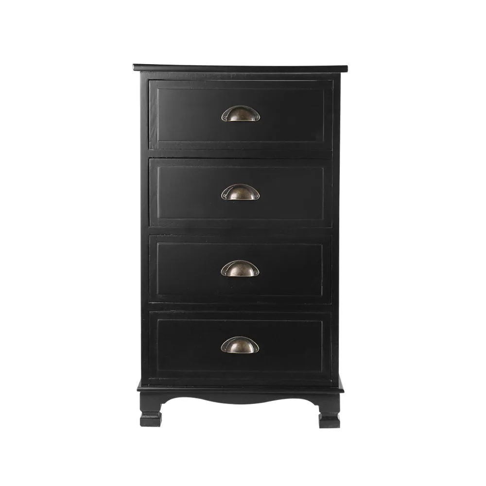 Vintage Bedside Table 4 Drawers Black