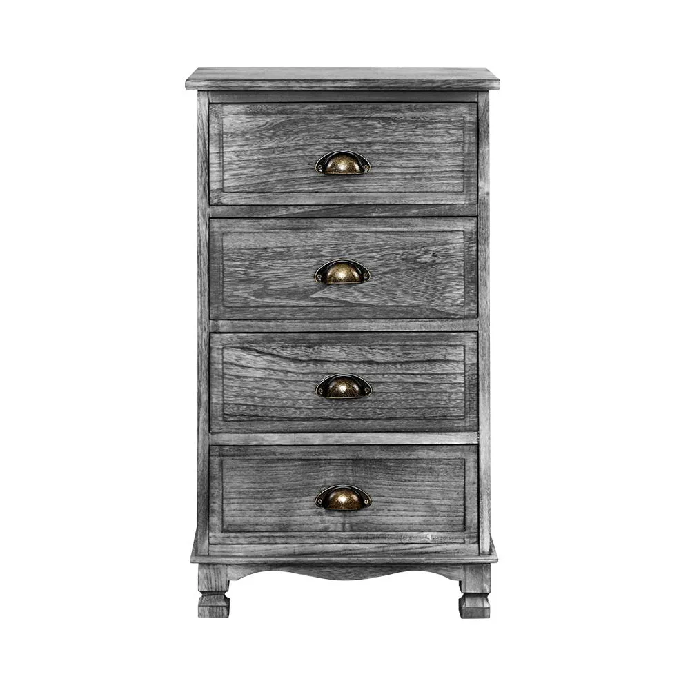 Vintage Bedside Table 4 Drawers Grey