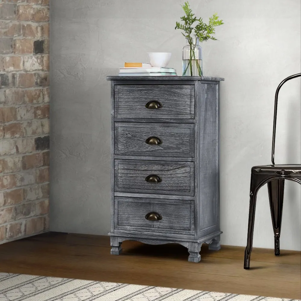 Vintage Bedside Table 4 Drawers Grey