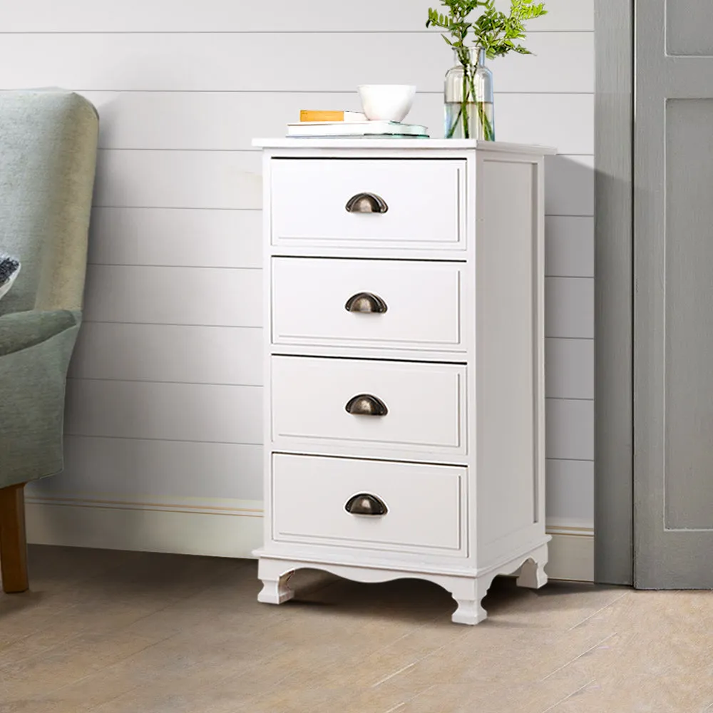 Vintage Bedside Table 4 Drawers White