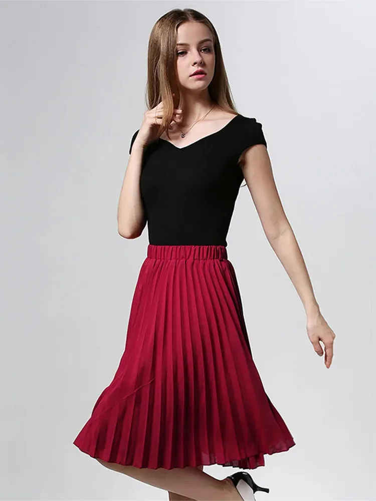 Vintage High Waist Chiffon Tutu Midi Skirt for Summer Style