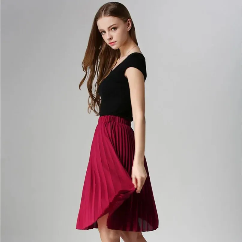 Vintage High Waist Chiffon Tutu Midi Skirt for Summer Style