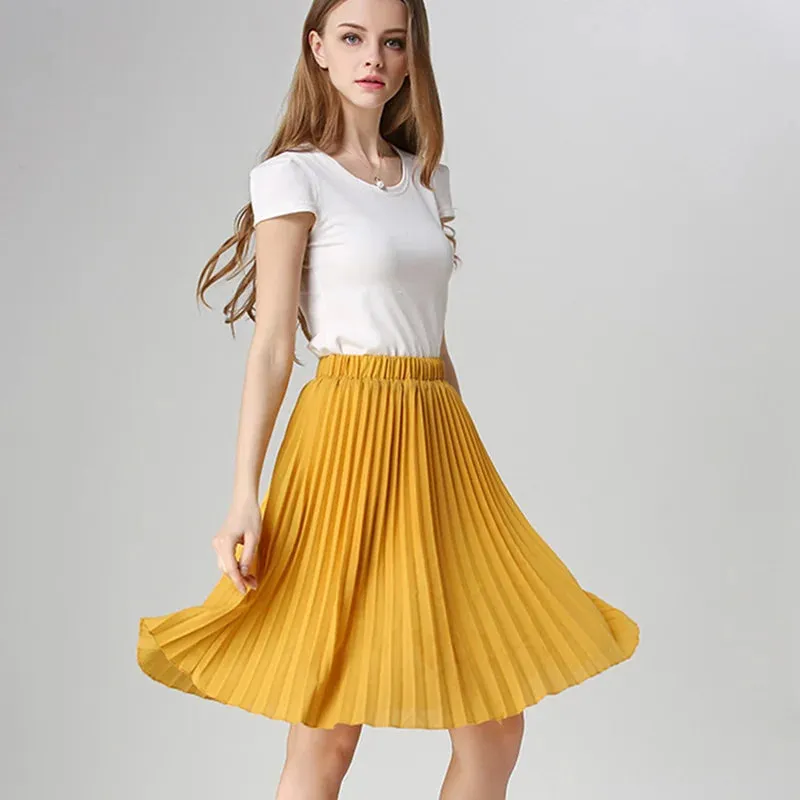 Vintage High Waist Chiffon Tutu Midi Skirt for Summer Style