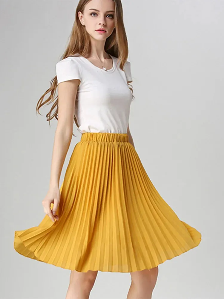 Vintage High Waist Chiffon Tutu Midi Skirt for Summer Style