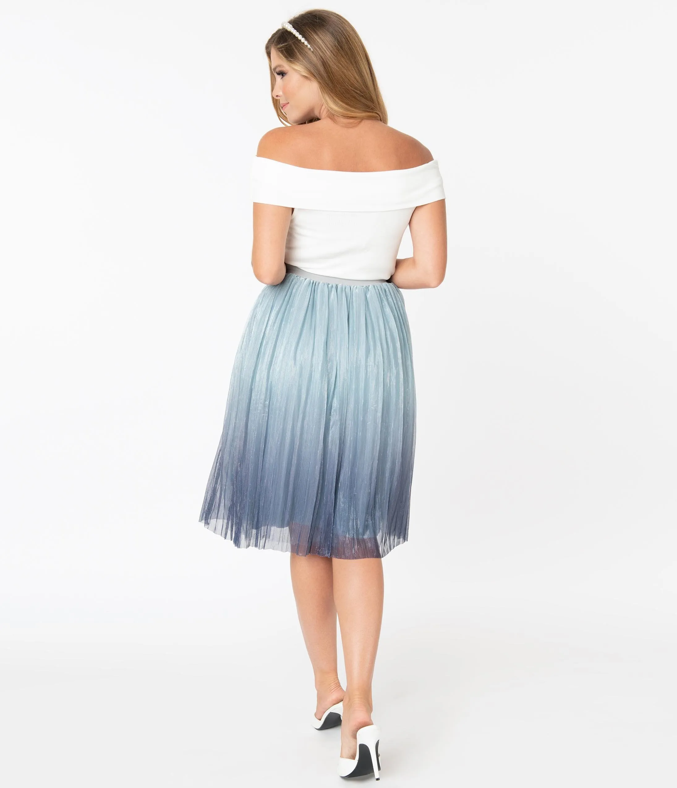 Vintage Style Blue & Silver Ombre Swing Skirt