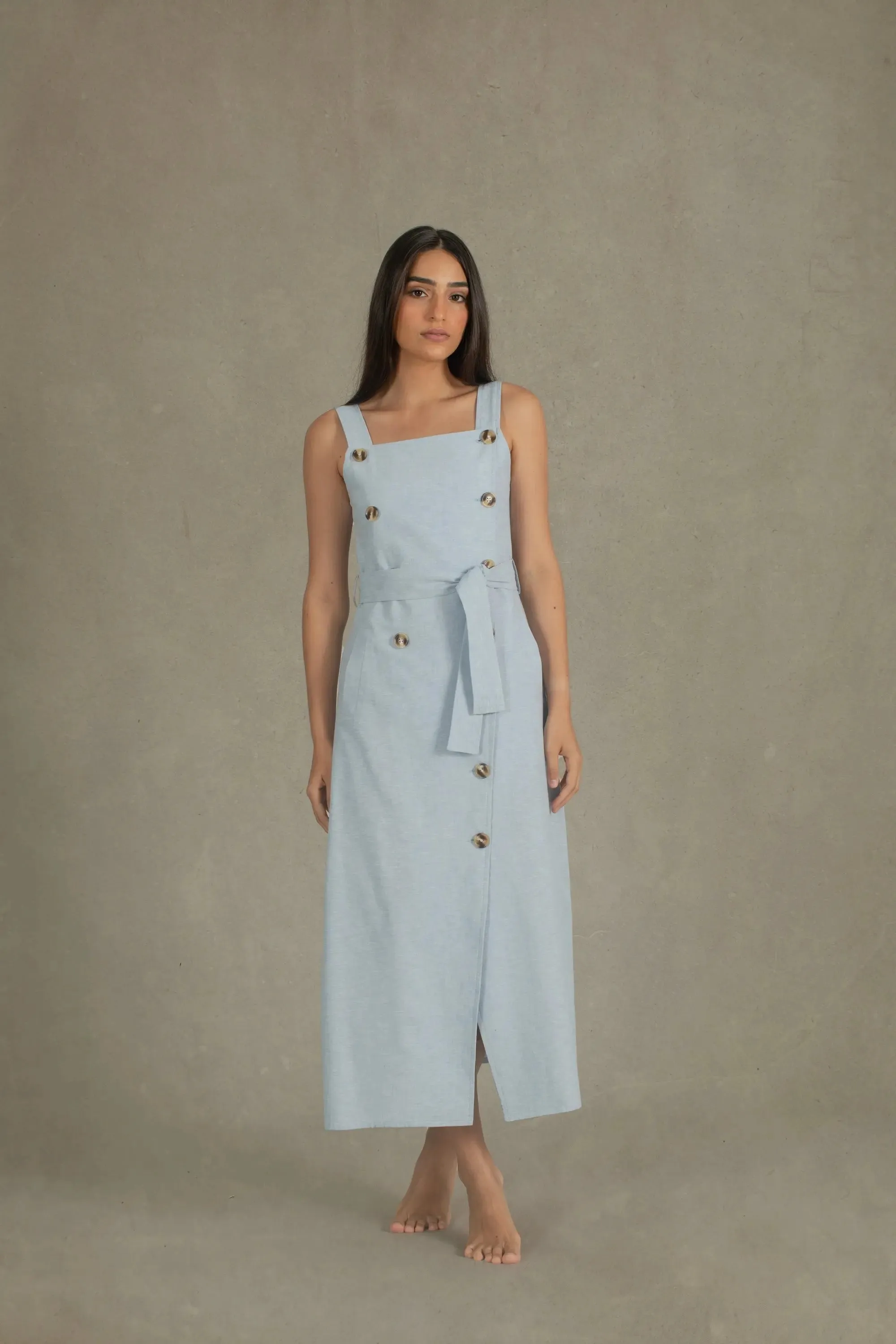 Volonté Linen Midi Dress Sky Blue