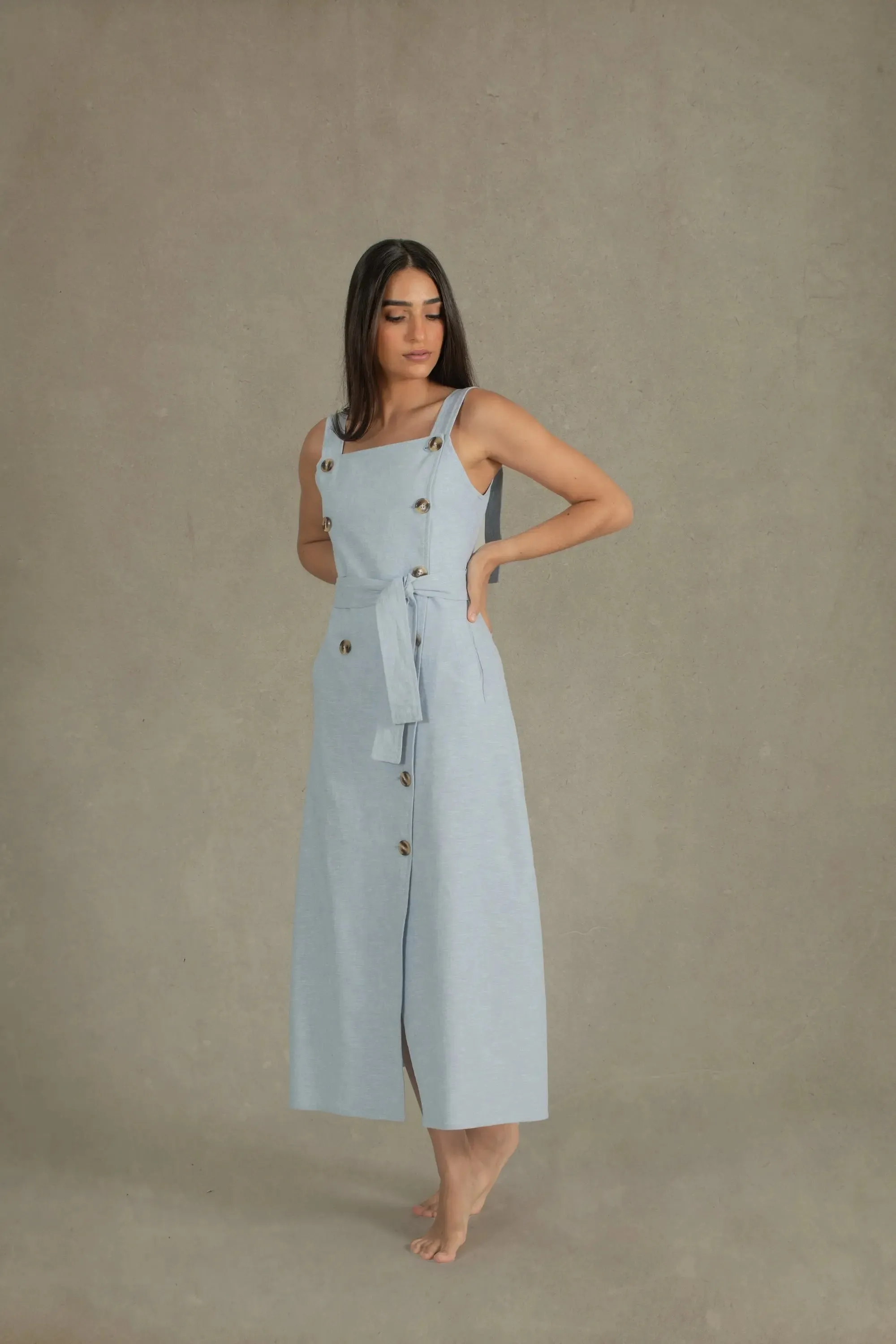 Volonté Linen Midi Dress Sky Blue