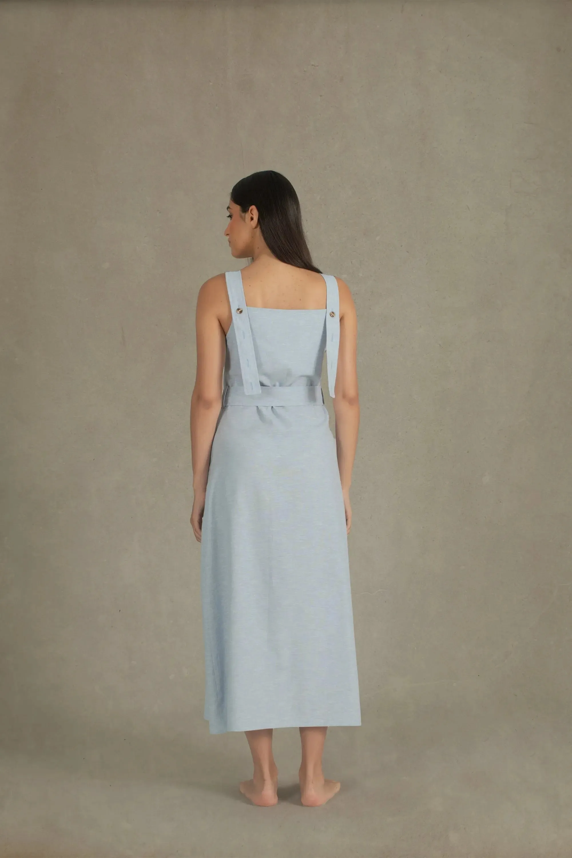 Volonté Linen Midi Dress Sky Blue