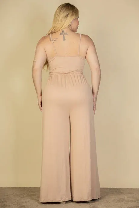 Voluptuous ( ) Plus Size Button Front Wide Leg Jumpsuit - 4 colors