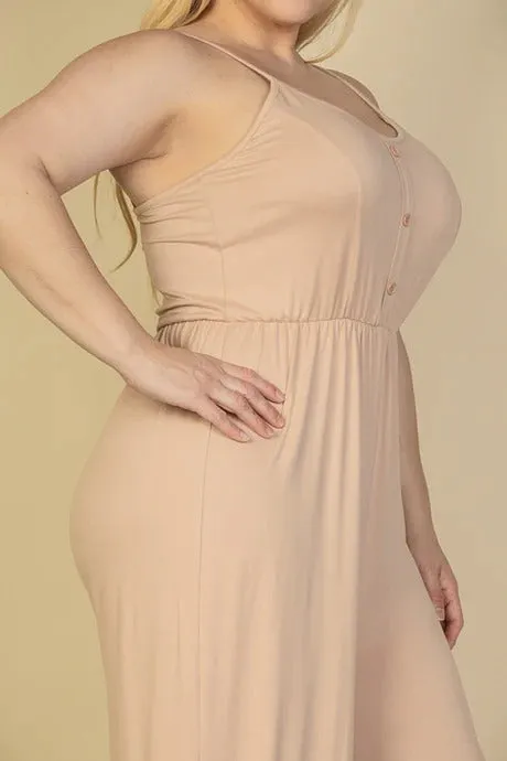 Voluptuous ( ) Plus Size Button Front Wide Leg Jumpsuit - 4 colors