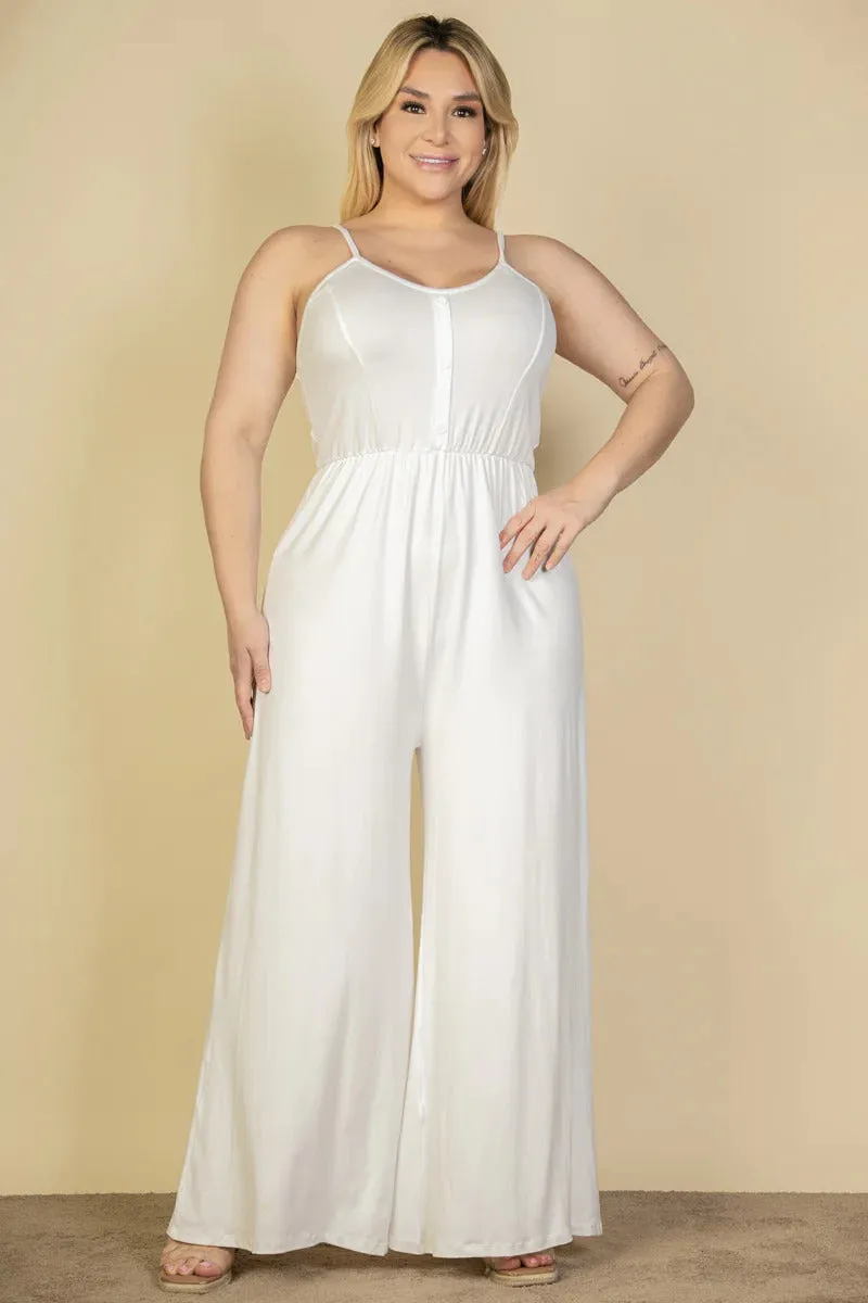 Voluptuous ( ) Plus Size Button Front Wide Leg Jumpsuit - 4 colors