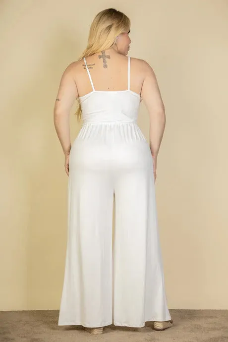 Voluptuous ( ) Plus Size Button Front Wide Leg Jumpsuit - 4 colors