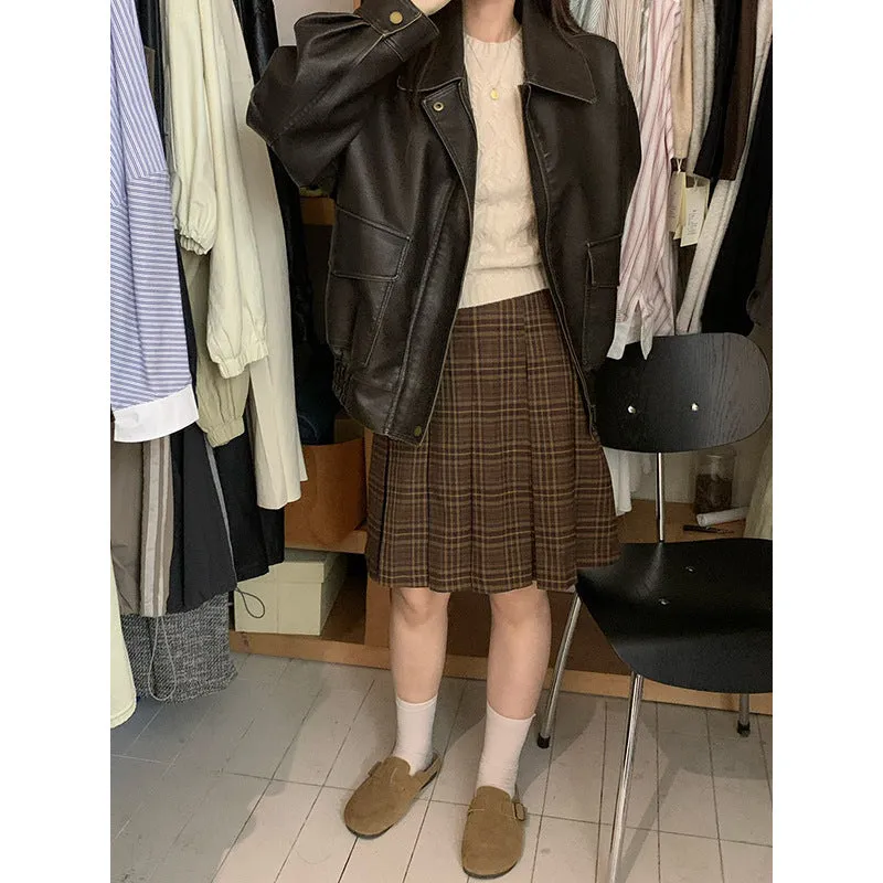 Wenkouban 2000s fashion 2024 Autumn and Winter Retro Plaid Skirt Temperament Midi Skirt A- line Pleated Skirt