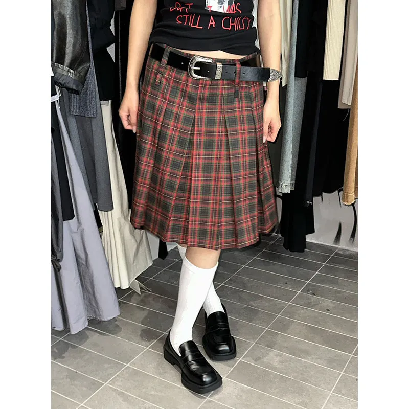 Wenkouban 2000s fashion 2024 Autumn and Winter Retro Plaid Skirt Temperament Midi Skirt A- line Pleated Skirt