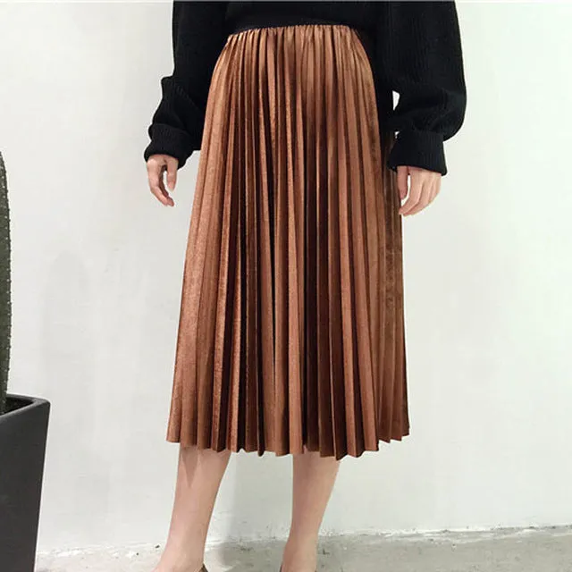 Wenkouban mens christmas outfit Women Winter outfits Black Friday 2014 Autumn and Winter Velvet Pleated Skirt Metallic Velvet Mid-Length A- line Skirt for Women