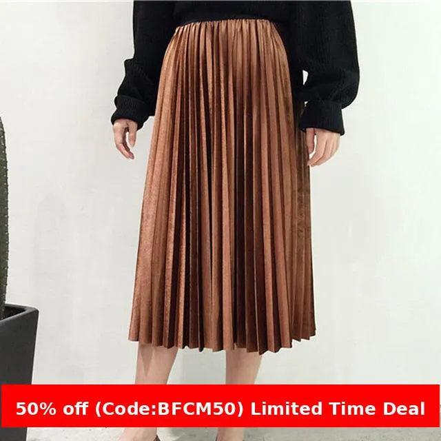 Wenkouban mens christmas outfit Women Winter outfits Black Friday 2014 Autumn and Winter Velvet Pleated Skirt Metallic Velvet Mid-Length A- line Skirt for Women