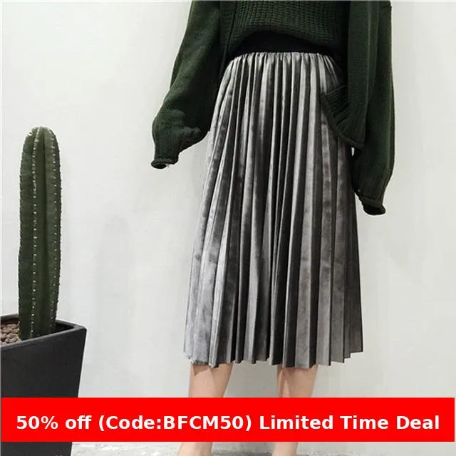 Wenkouban mens christmas outfit Women Winter outfits Black Friday 2014 Autumn and Winter Velvet Pleated Skirt Metallic Velvet Mid-Length A- line Skirt for Women