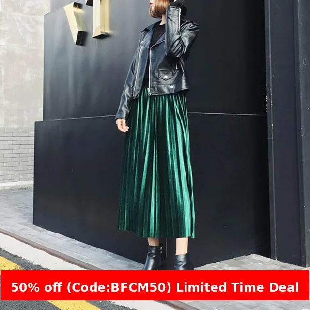 Wenkouban mens christmas outfit Women Winter outfits Black Friday 2014 Autumn and Winter Velvet Pleated Skirt Metallic Velvet Mid-Length A- line Skirt for Women