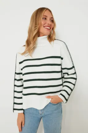 White & Forest Green Striped Emsley Turtleneck