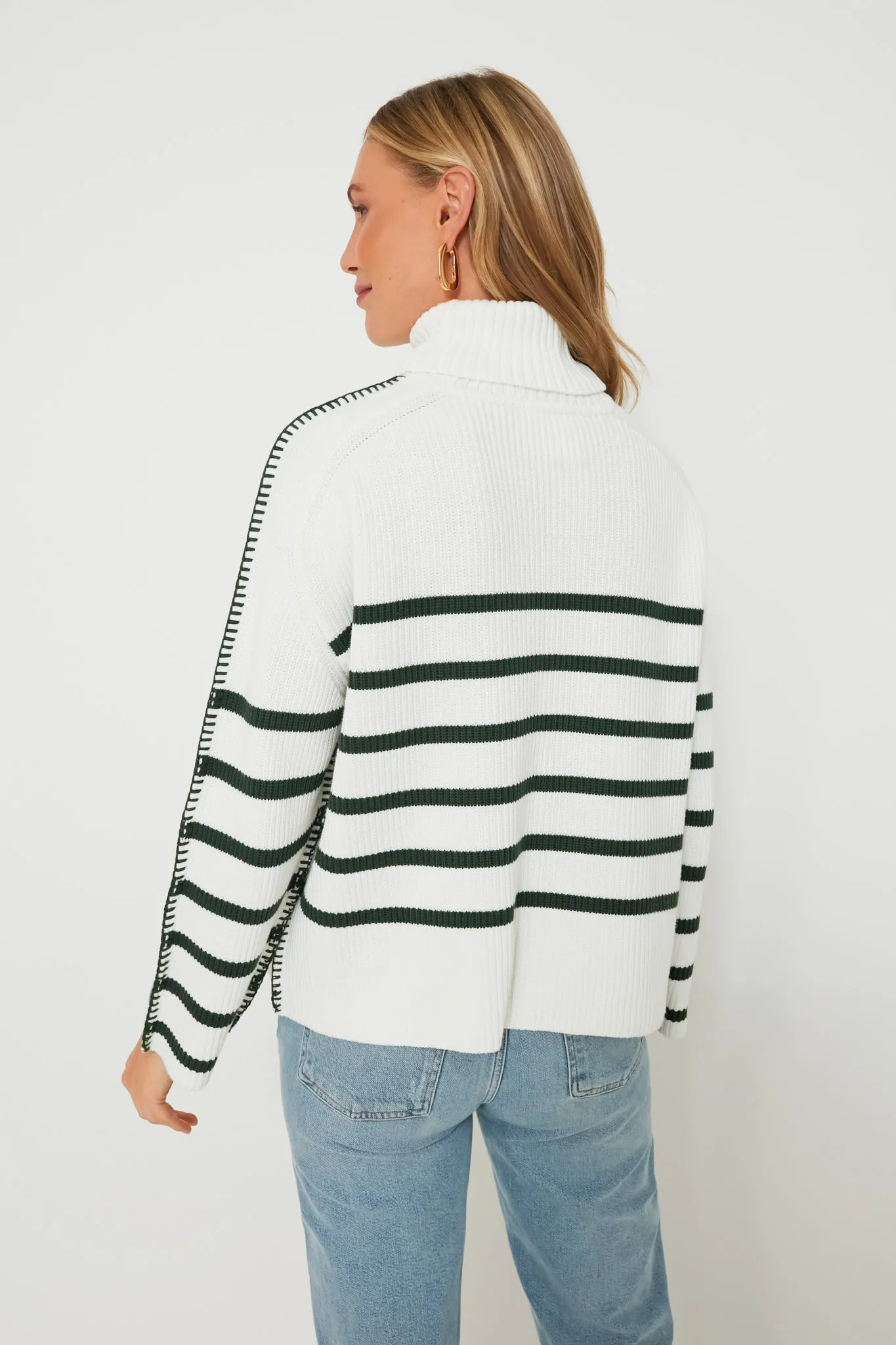 White & Forest Green Striped Emsley Turtleneck