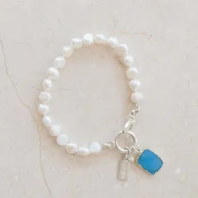 Whitney Blue Druzy & Freshwater Pearl Bracelet | Trendy Elegance | By Pearly Girls