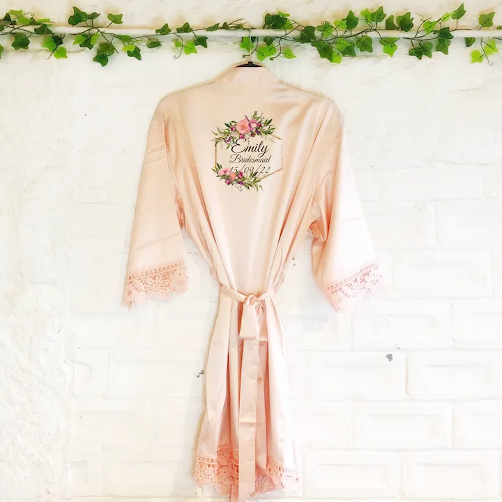 Wildflower Hexagon Lace Wedding Dressing Robe