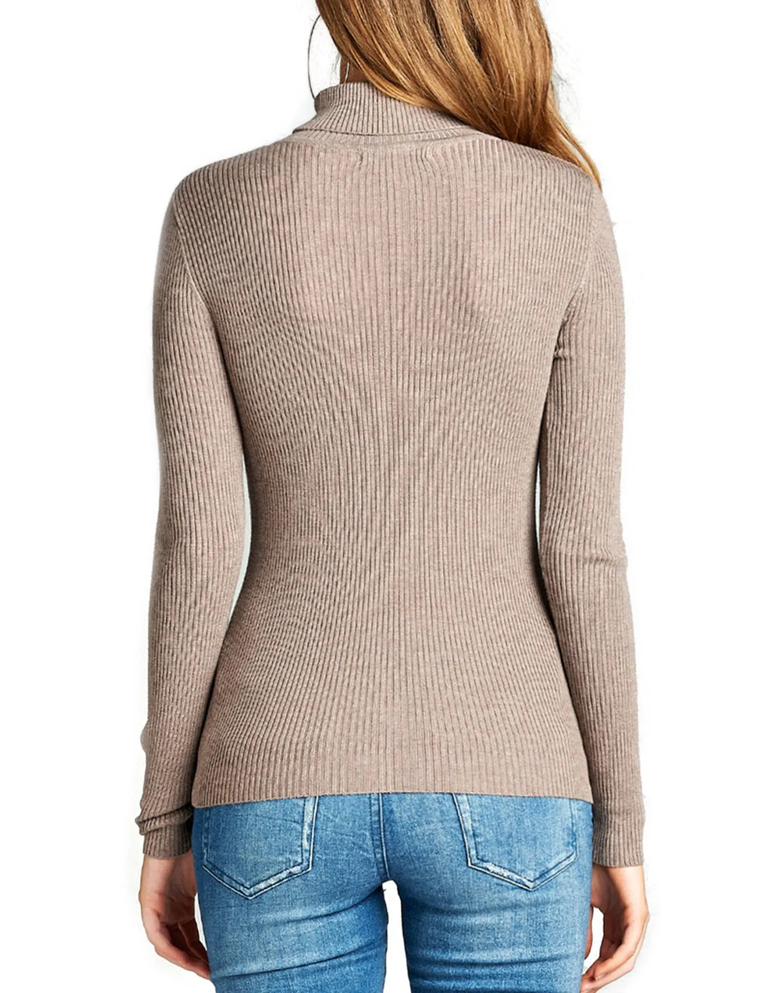 Womens Long Sleeve Fitted Turtle Neck Ribbed Sweater Top